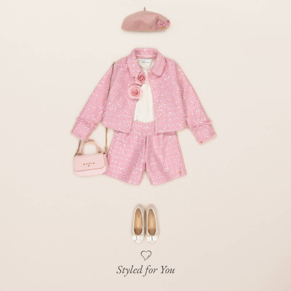 BCBGMAXAZRIA-شورت تويد وردي براق للبنات | Childrensalon Outlet