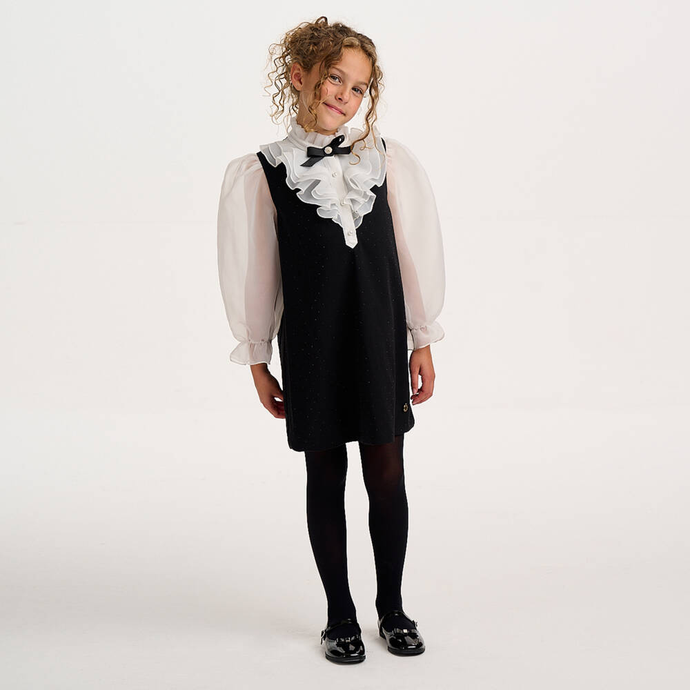 BCBGMAXAZRIA-Girls Sparkly Black & White Ruffle Neck Dress | Childrensalon Outlet