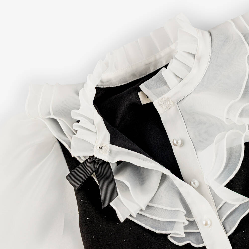 BCBGMAXAZRIA-Girls Sparkly Black & White Ruffle Neck Dress | Childrensalon Outlet