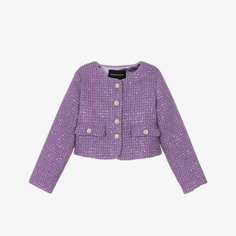 BCBGMAXAZRIA-Girls Sparkly Lavender Purple Tweed Jacket | Childrensalon Outlet
