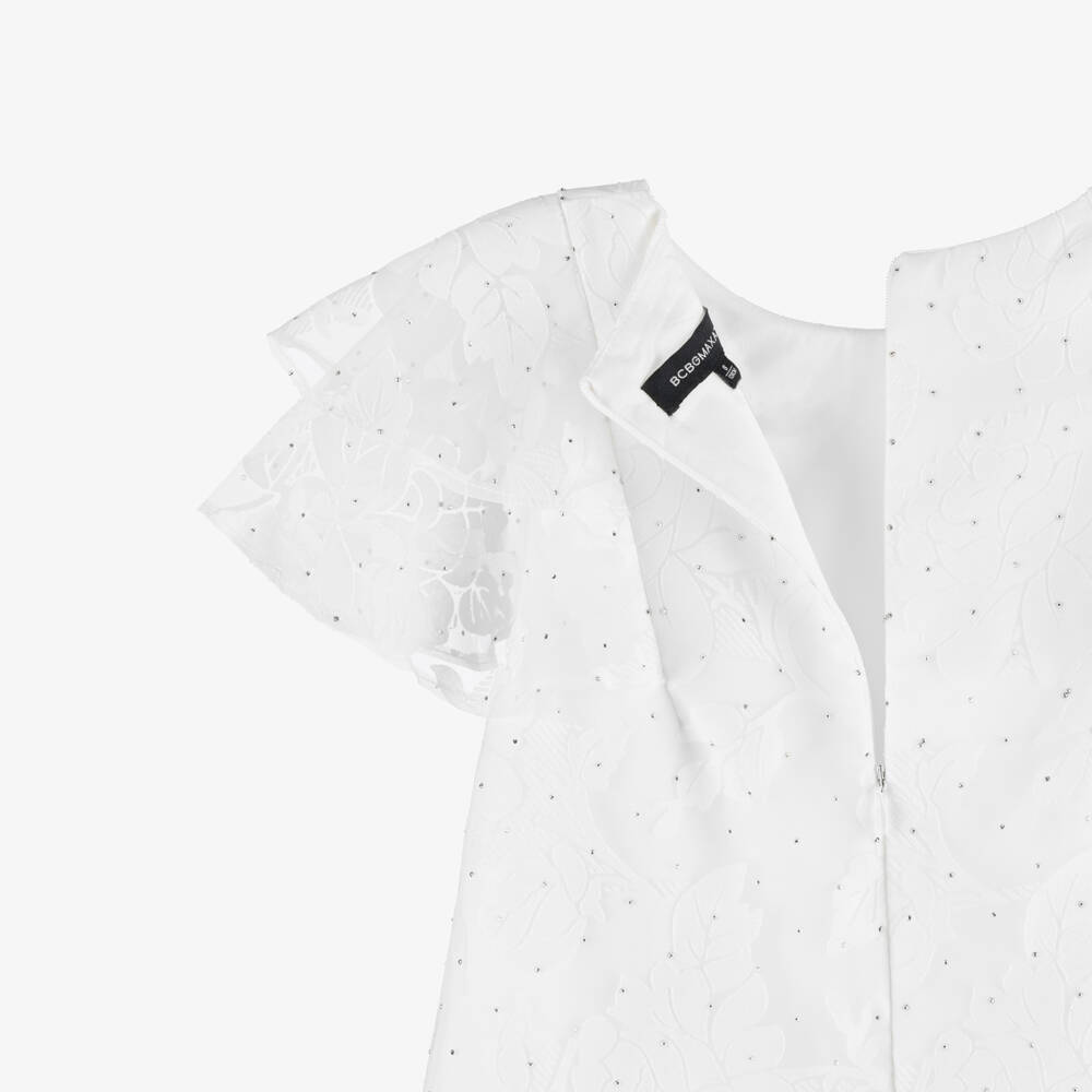 BCBGMAXAZRIA-Girls Sparkly White Floral Jacquard Organza Dress | Childrensalon Outlet