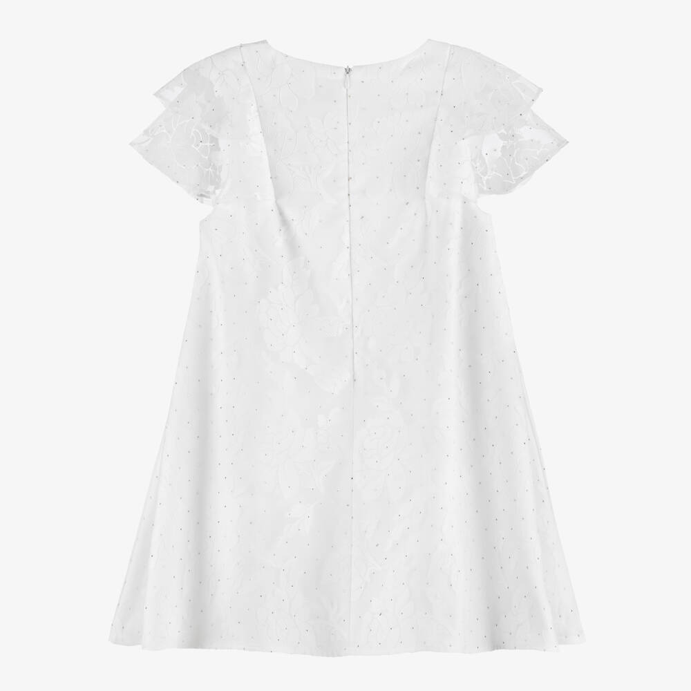 BCBGMAXAZRIA-Girls Sparkly White Floral Jacquard Organza Dress | Childrensalon Outlet