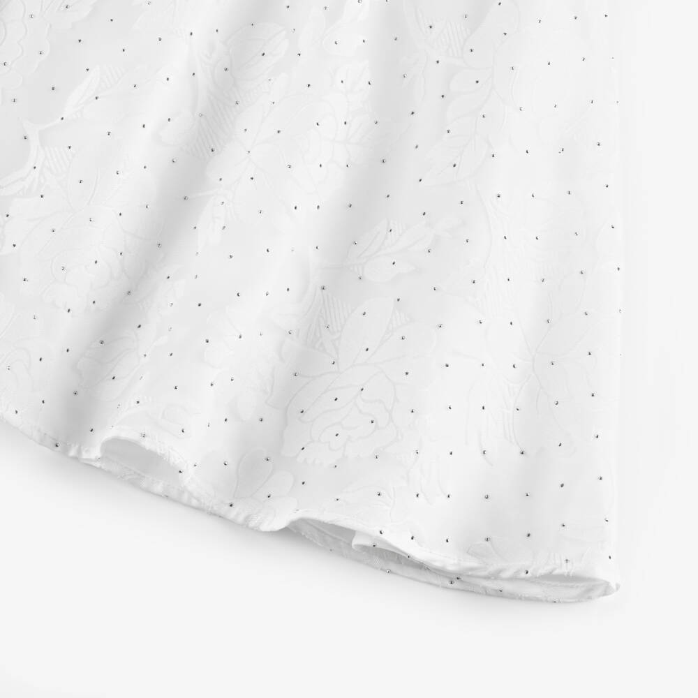 BCBGMAXAZRIA-Girls Sparkly White Floral Jacquard Organza Dress | Childrensalon Outlet