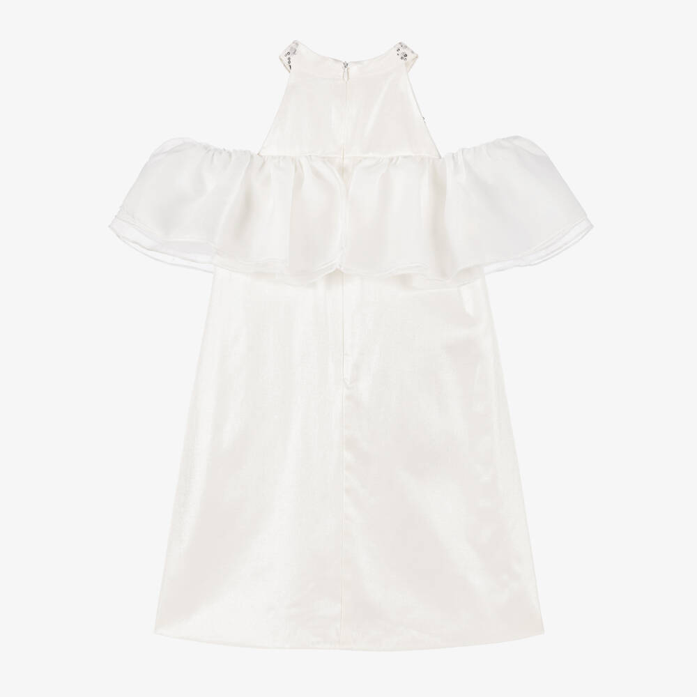 BCBGMAXAZRIA-فستان بناتي أبيض من الساتان والتول بنقشة النجوم | Childrensalon Outlet