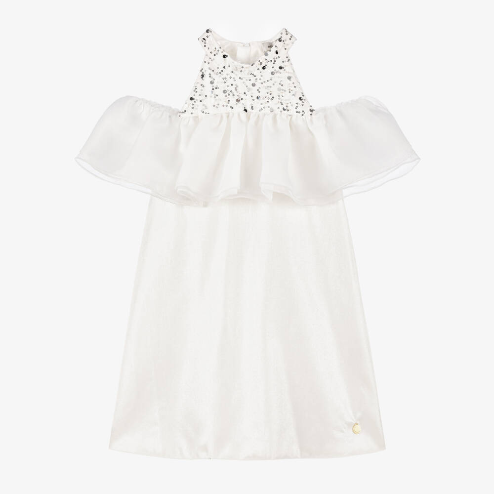 BCBGMAXAZRIA-فستان بناتي أبيض من الساتان والتول بنقشة النجوم | Childrensalon Outlet