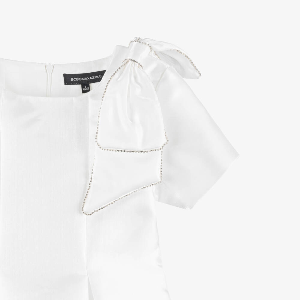 BCBGMAXAZRIA-Girls White Shimmery Satin Dress | Childrensalon Outlet