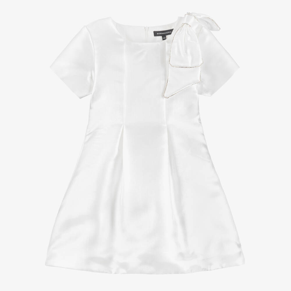 BCBGMAXAZRIA-Girls White Shimmery Satin Dress | Childrensalon Outlet