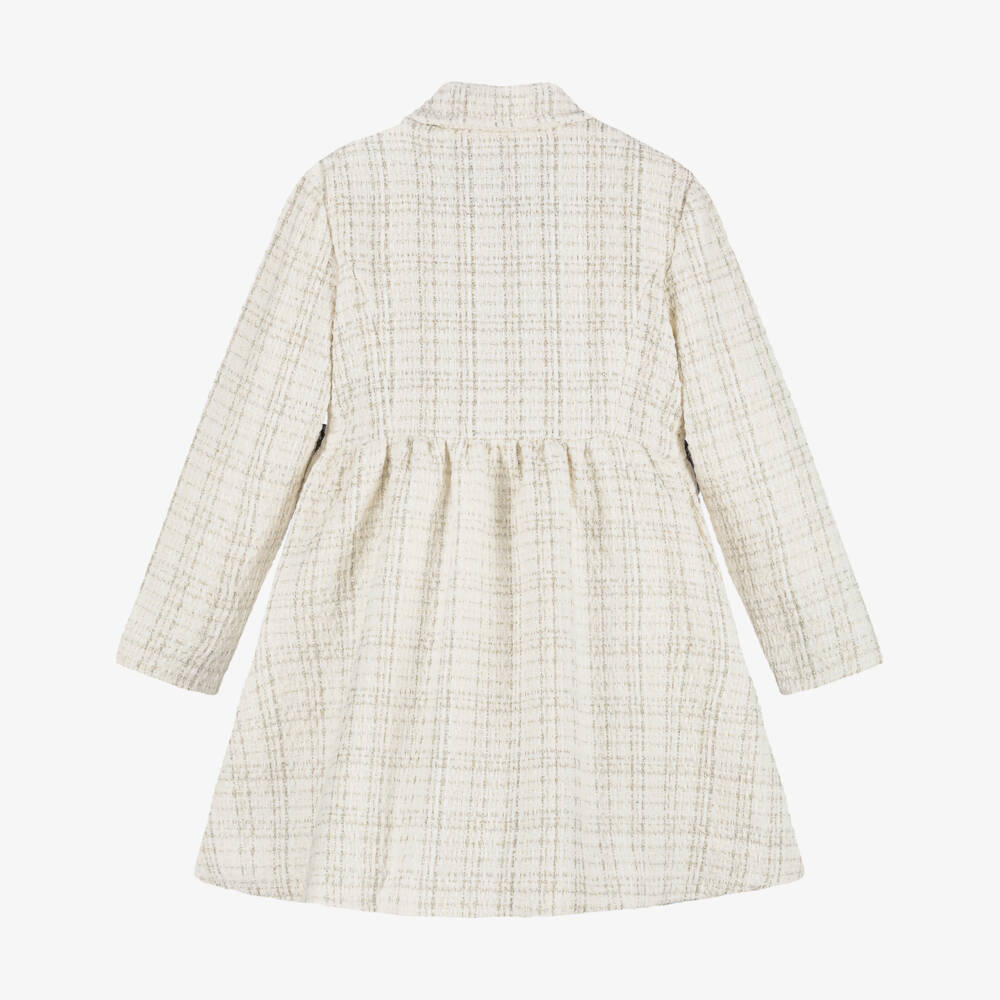BCBGMAXAZRIA-Girls White & Silver Tweed Coat with Black Bows | Childrensalon Outlet