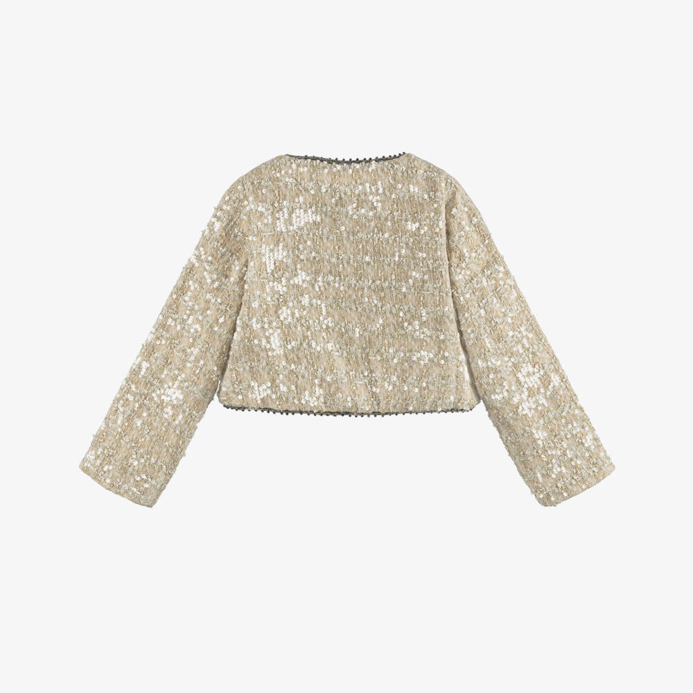 BCBGMAXAZRIA-Gold Sequin Tweed Black Bow Short Coat | Childrensalon Outlet