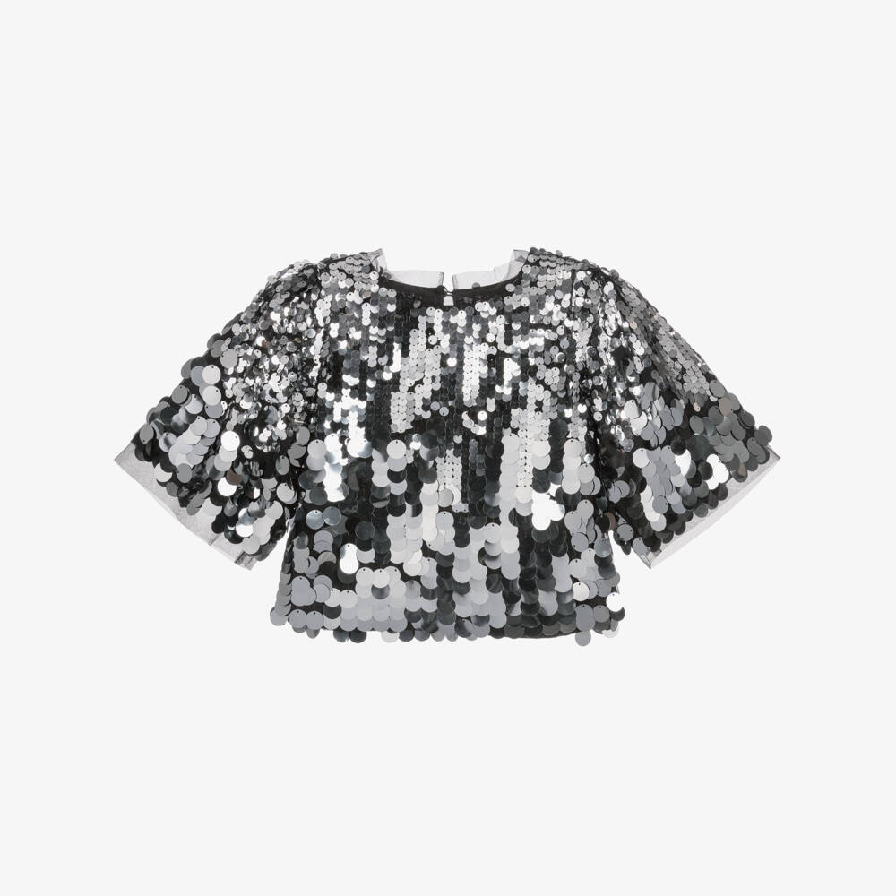 BCBGMAXAZRIA-Silver Big Sequin Short Sleeve Top | Childrensalon Outlet