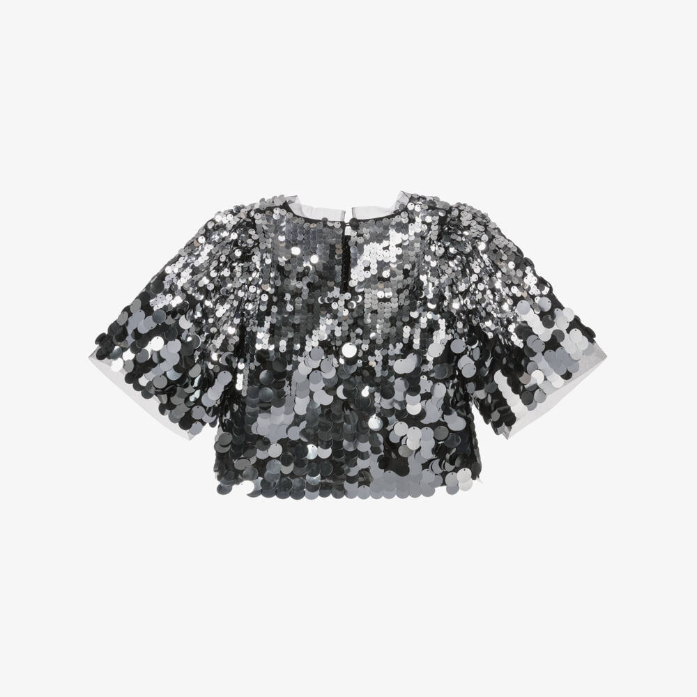 BCBGMAXAZRIA-Silver Big Sequin Short Sleeve Top | Childrensalon Outlet