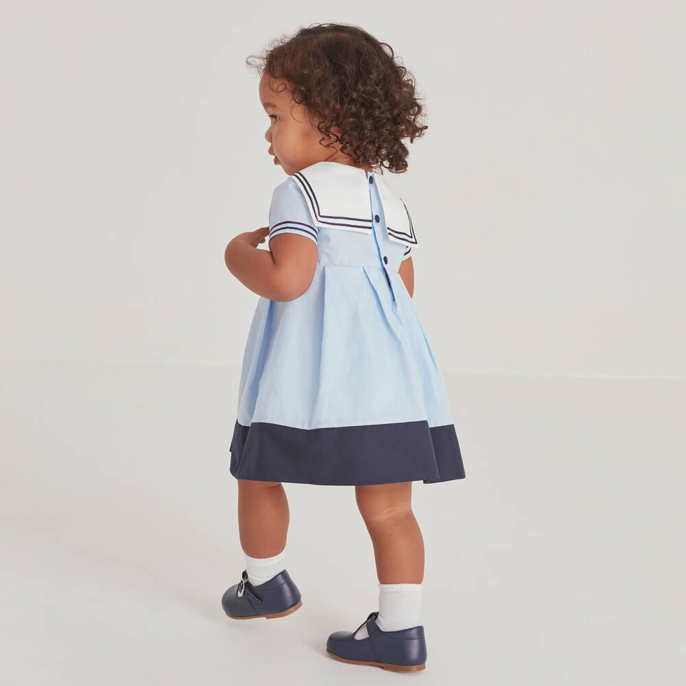 Beatrice & George-Baby Girls Blue Cotton Sailor Dress | Childrensalon Outlet