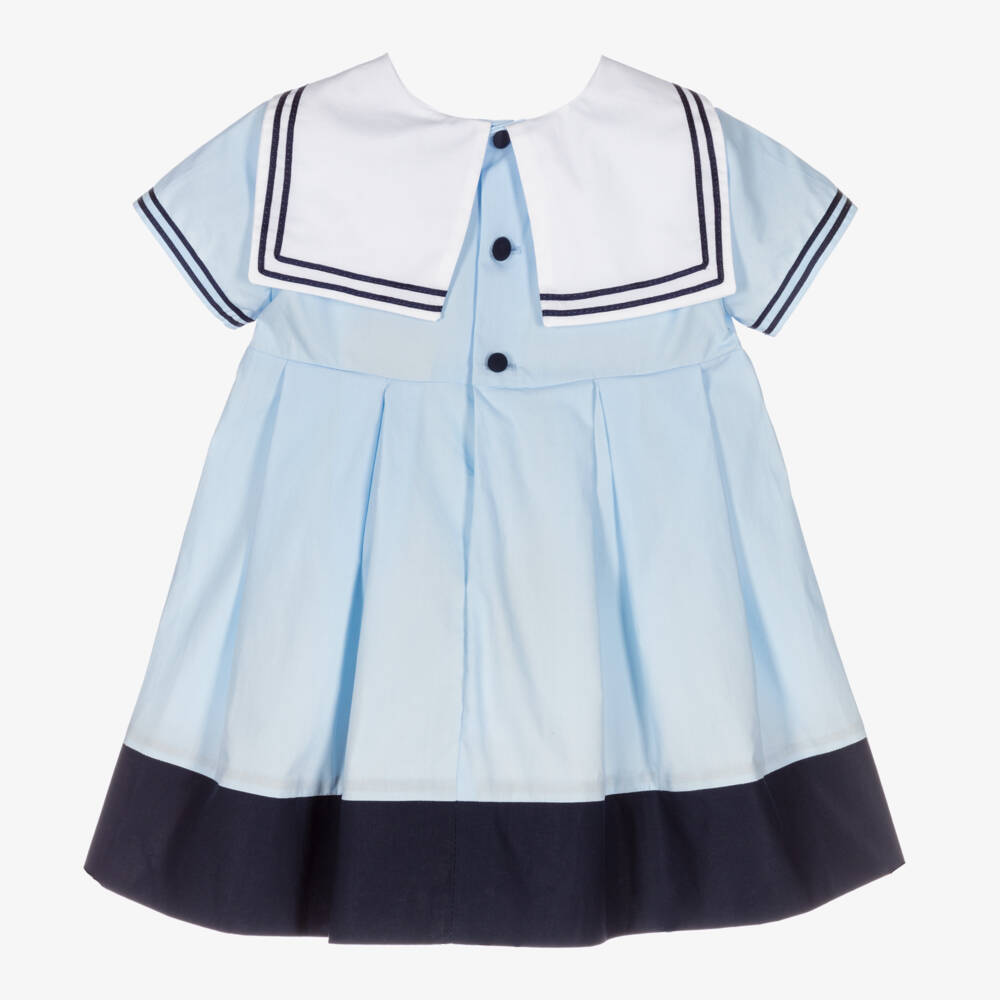 Beatrice & George-Baby Girls Blue Cotton Sailor Dress | Childrensalon Outlet