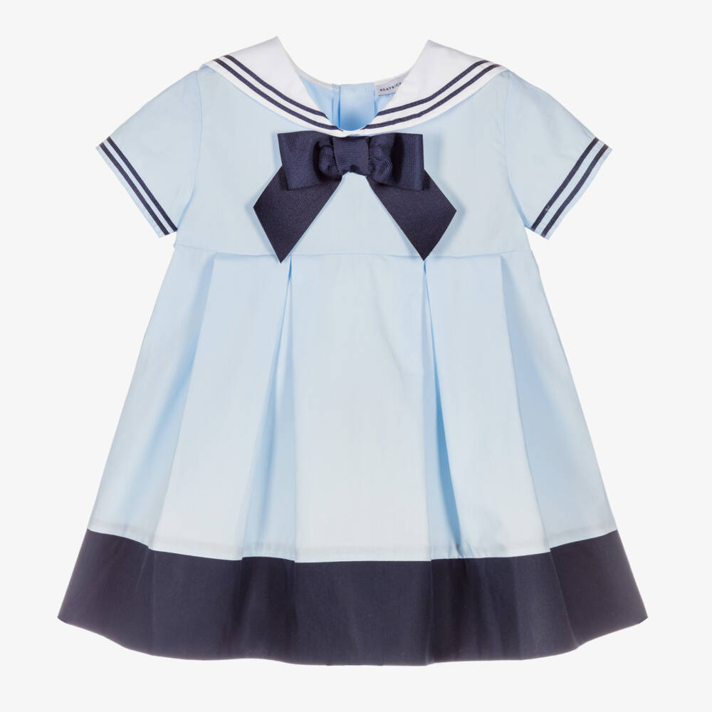Beatrice & George-Baby Girls Blue Cotton Sailor Dress | Childrensalon Outlet
