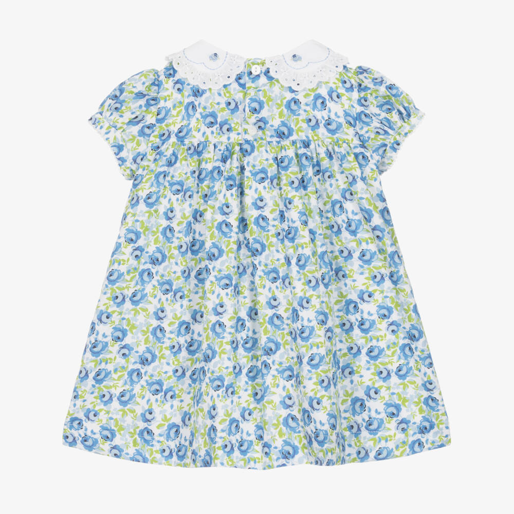 Beatrice & George-Baby Girls Blue Floral Cotton Dress | Childrensalon Outlet