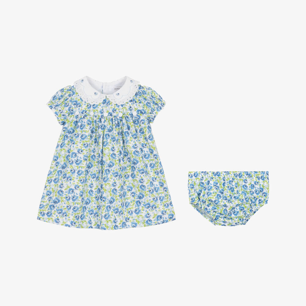 Beatrice & George-Baby Girls Blue Floral Cotton Dress | Childrensalon Outlet