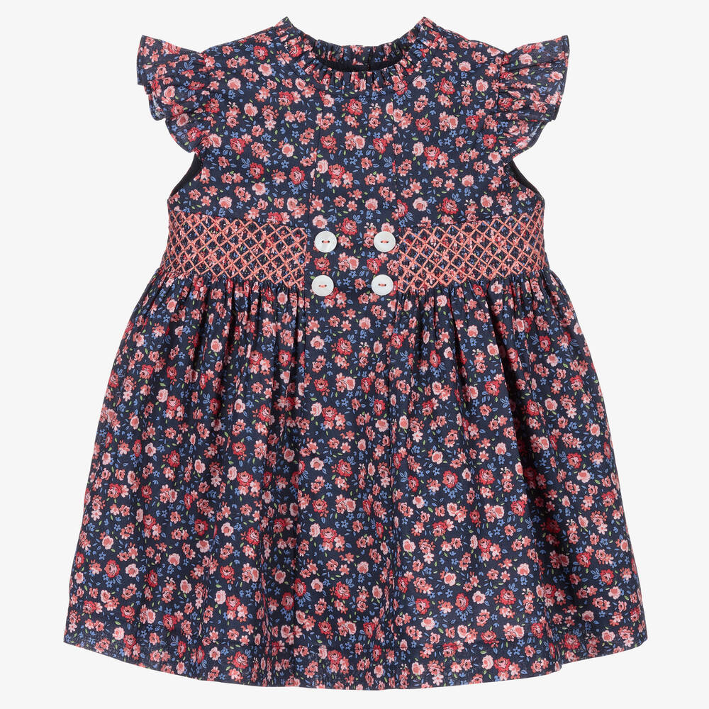 Beatrice & George - Baby Girls Blue Floral Cotton Dress | Childrensalon