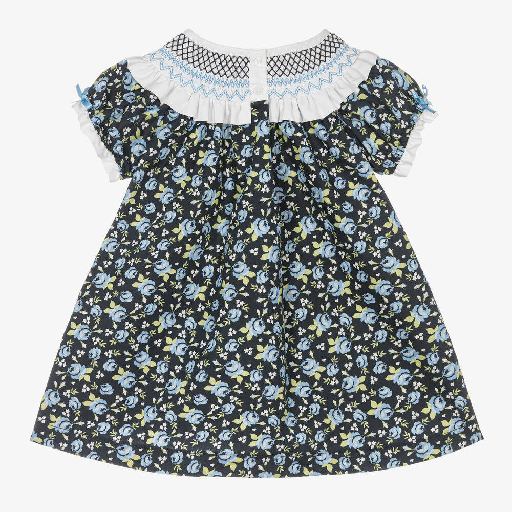 بياتريس آند جورج-فستان قطن عضوي بوبلين لون كحلي بطبعة ورود | Childrensalon Outlet