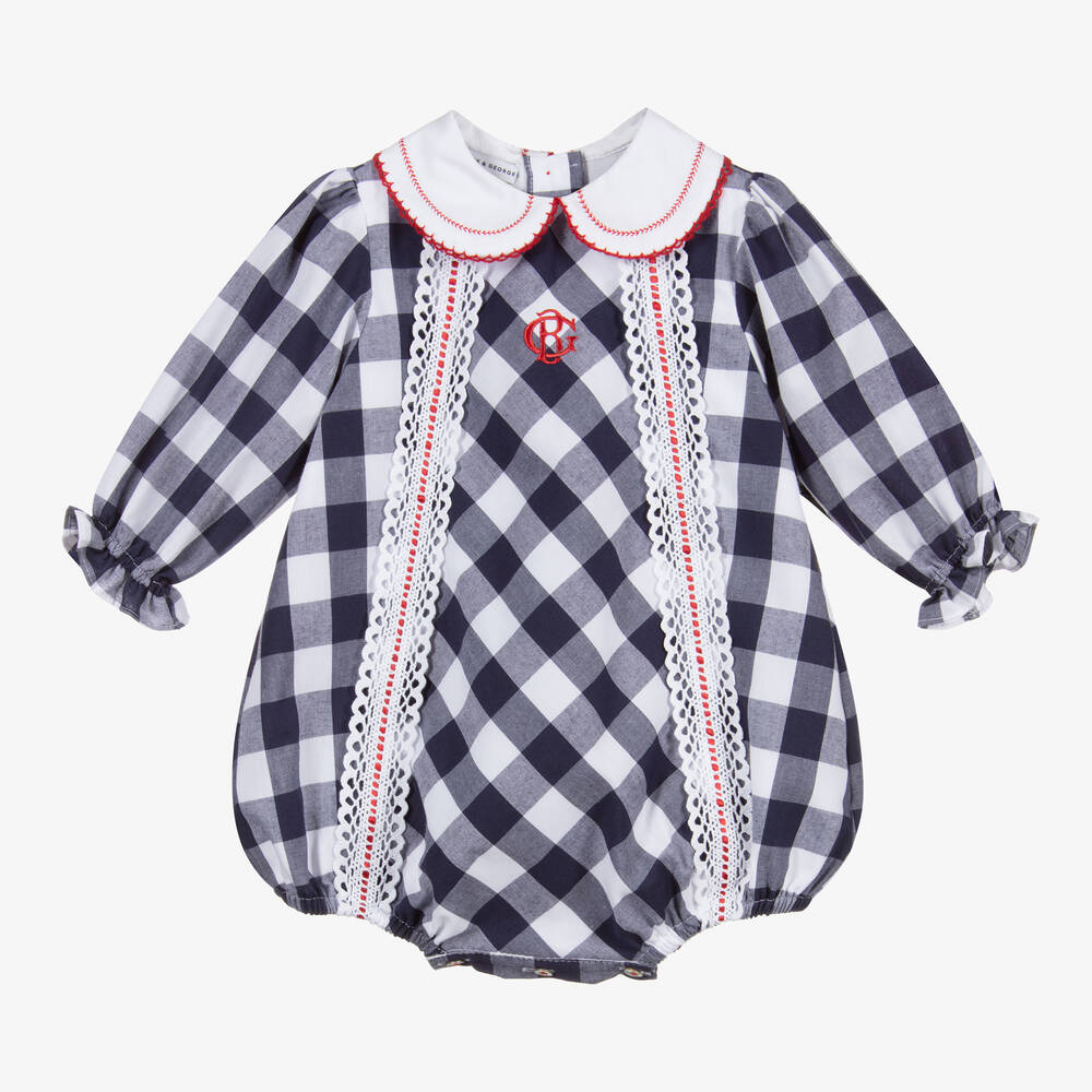 Beatrice & George-Baby Girls Blue Gingham Cotton Shortie | Childrensalon Outlet