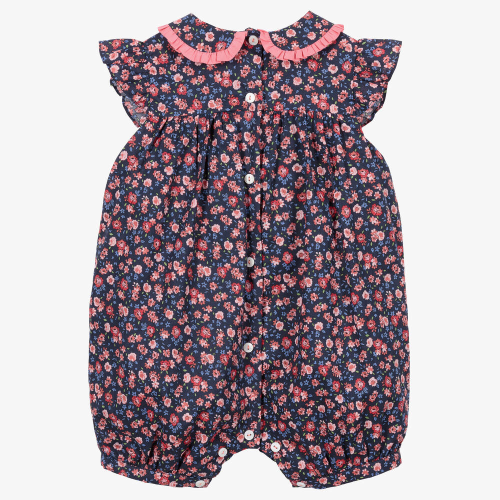 بياتريس آند جورج-بودي سوت أطفال بناتي تطريز سموك قطن لون كحلي وزهري | Childrensalon Outlet