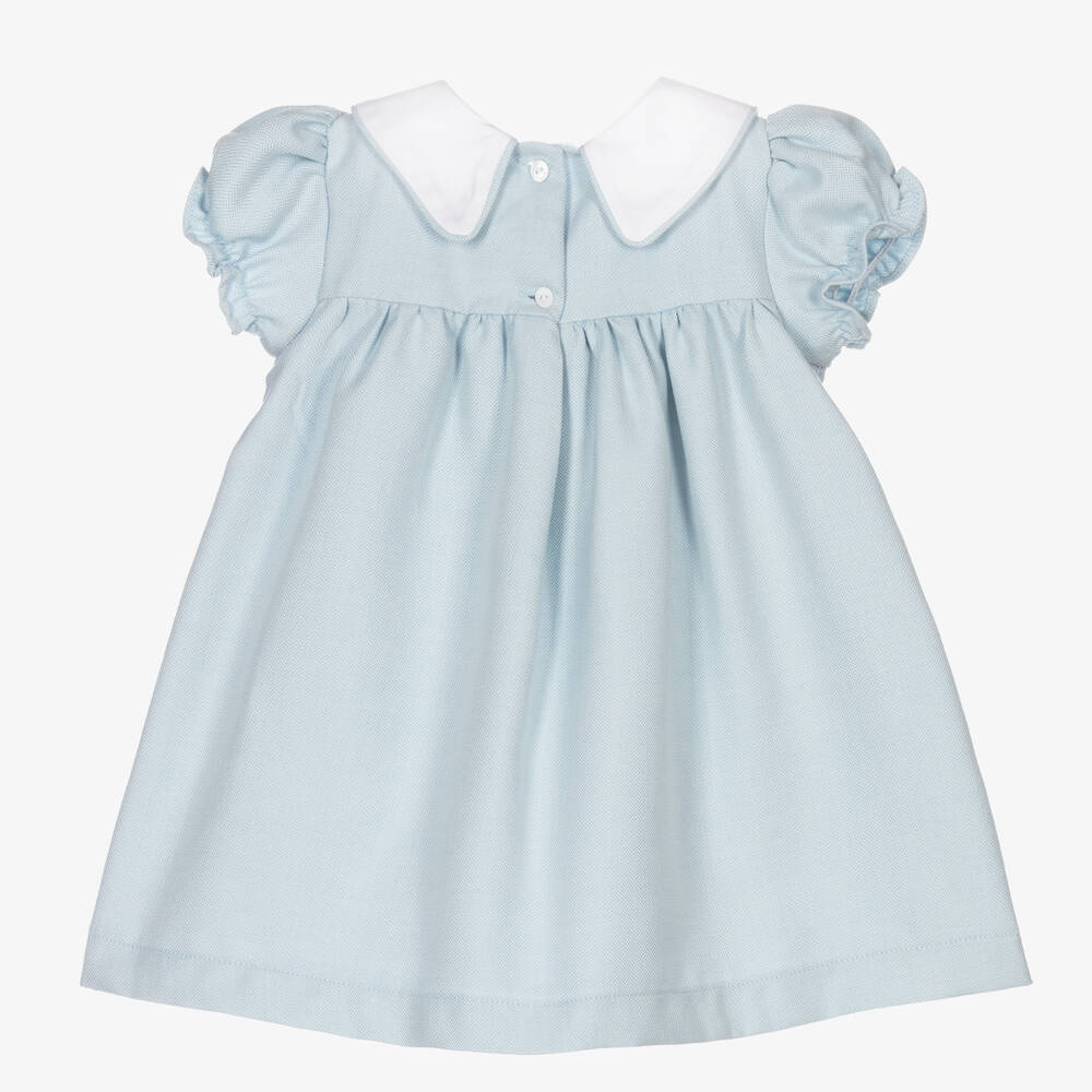 Beatrice & George-Baby Girls Blue Smocked Viscose Dress | Childrensalon Outlet