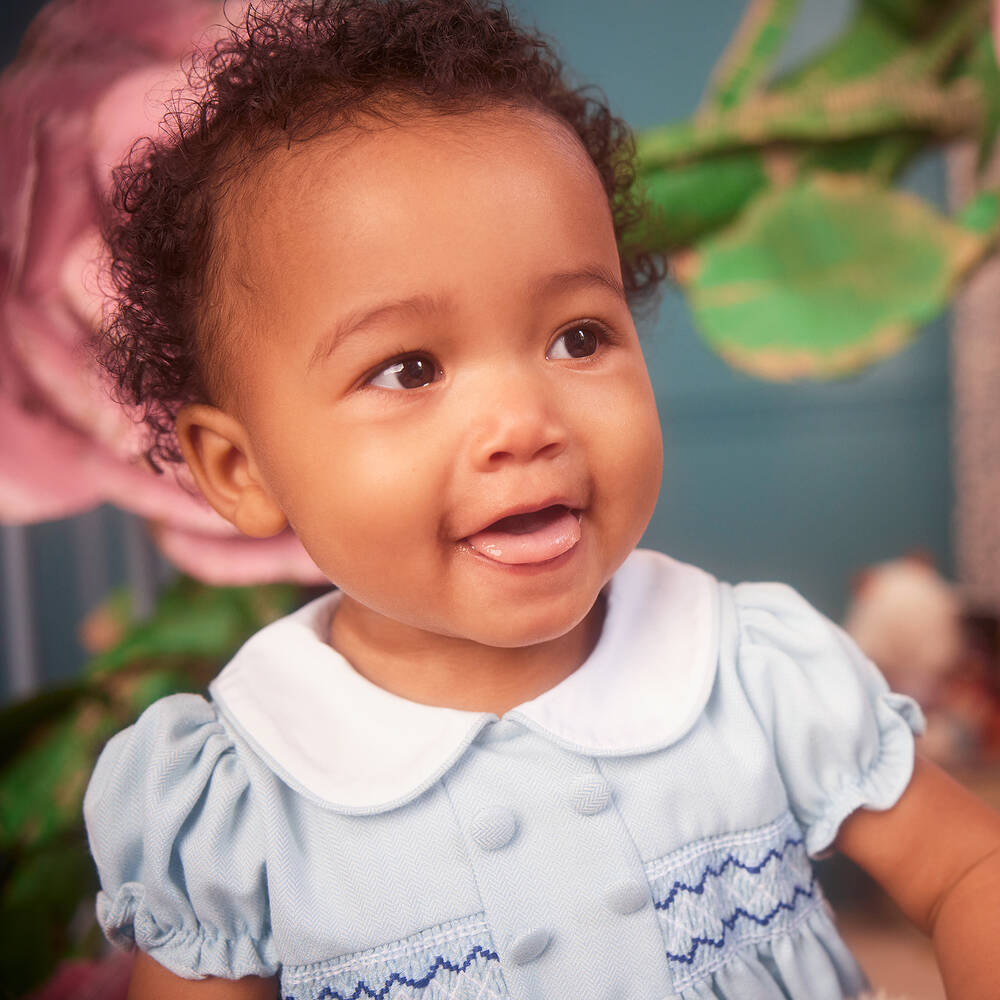 Beatrice George Baby Girls Blue Smocked Viscose Dress