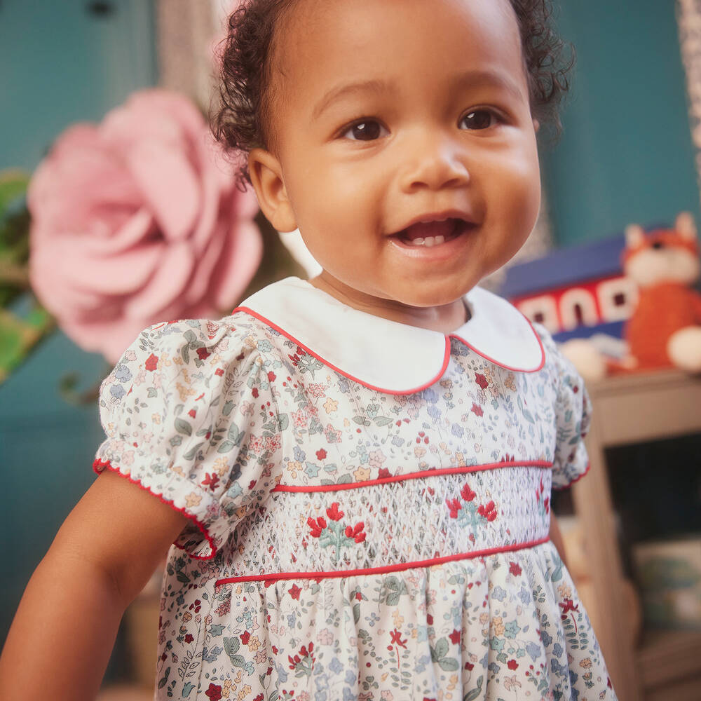 Beatrice George Baby Girls Green Smocked Cotton Dress