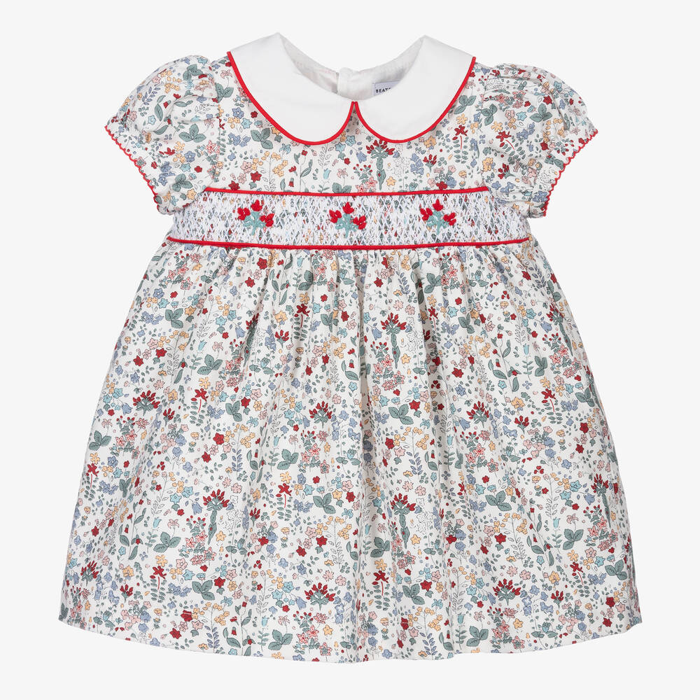 Beatrice & George - Baby Girls Green Smocked Cotton Dress | Childrensalon