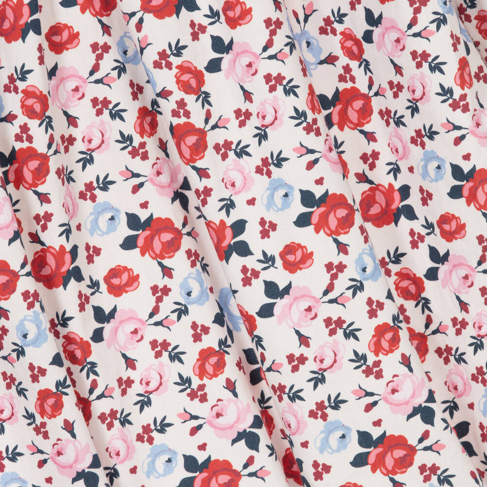 بياتريس آند جورج-فستان قطن عضوي بوبلين لون عاجي وأحمر بطبعة ورود | Childrensalon Outlet