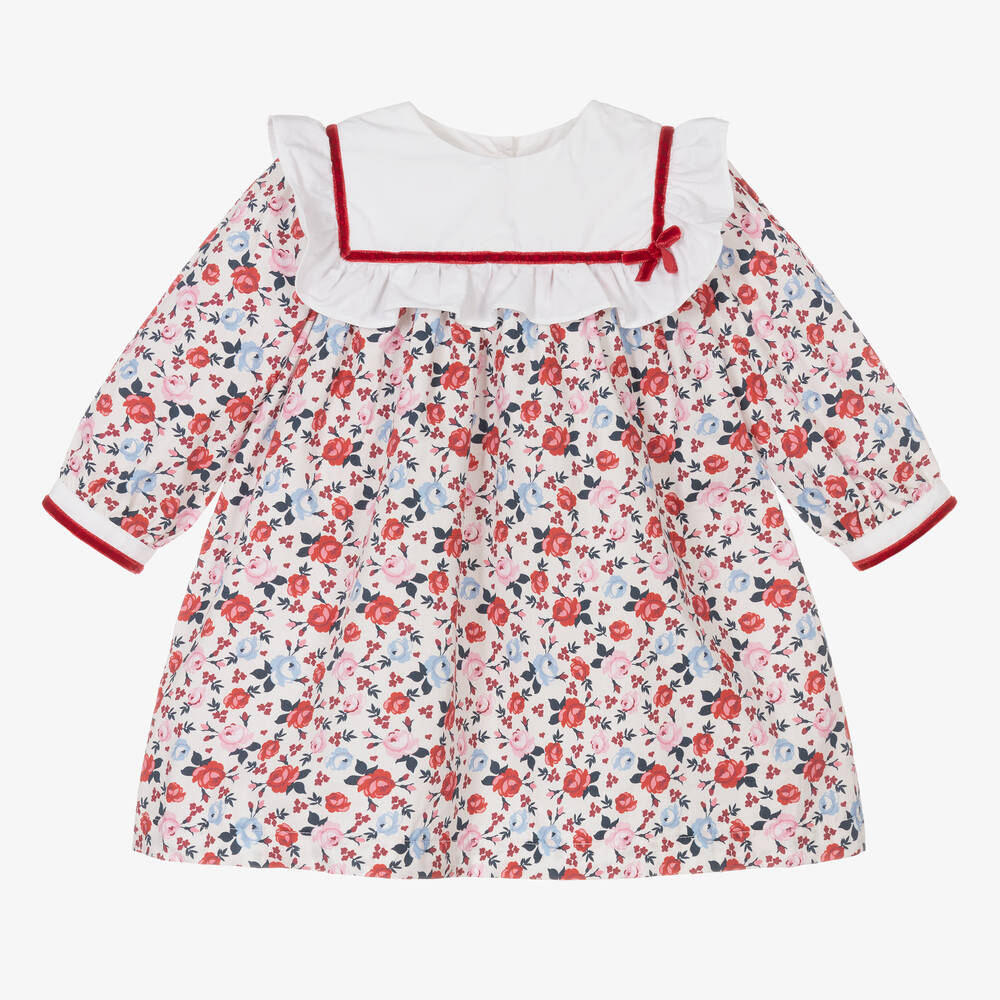 Beatrice & George-Baby Girls Ivory & Red Cotton Floral Dress  | Childrensalon Outlet