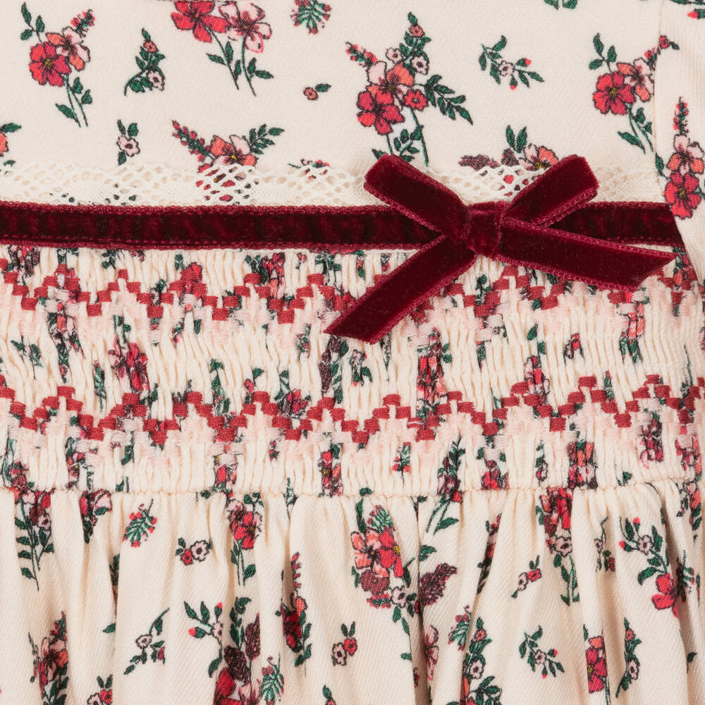 Beatrice & George-Baby Girls Ivory & Red Smocked Floral Dress | Childrensalon Outlet
