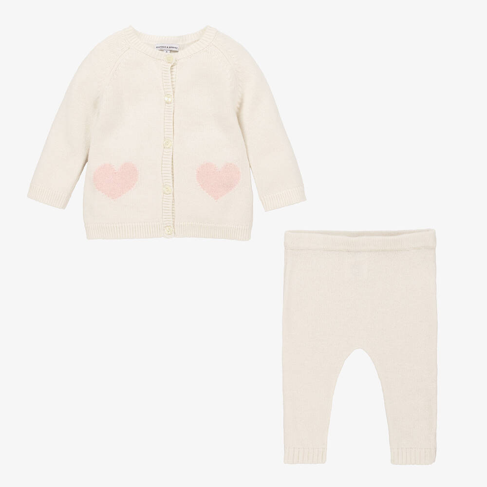 بياتريس آند جورج-طقم بنطلون صوف وكشمير محبوك لون عاجي للبنات الرضع | Childrensalon Outlet