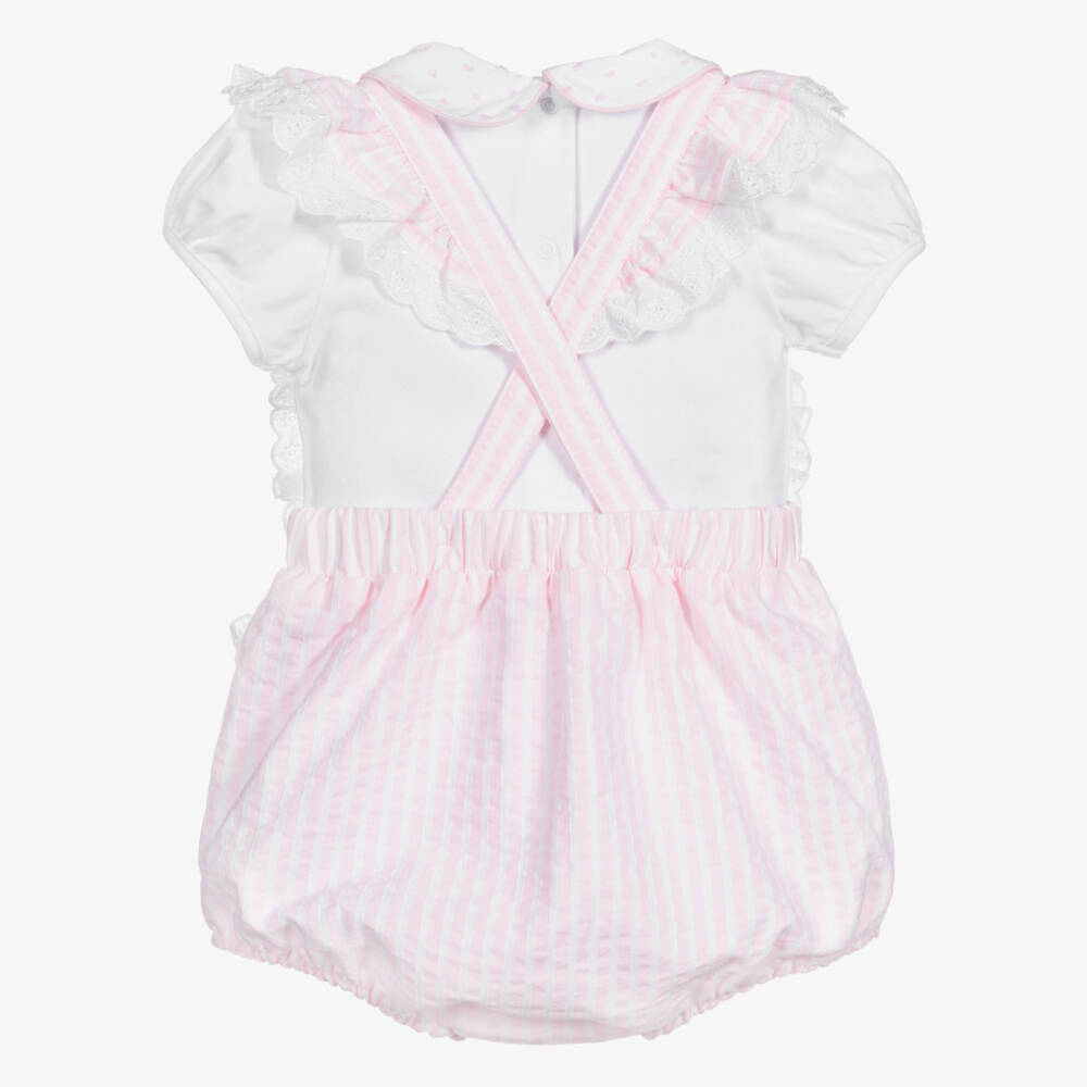 Beatrice & George-Baby Girls Pink Cotton Dungaree Shorts Set | Childrensalon Outlet