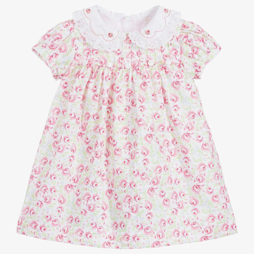 Beatrice & George - Baby Girls Pink Floral Cotton Dress | Childrensalon