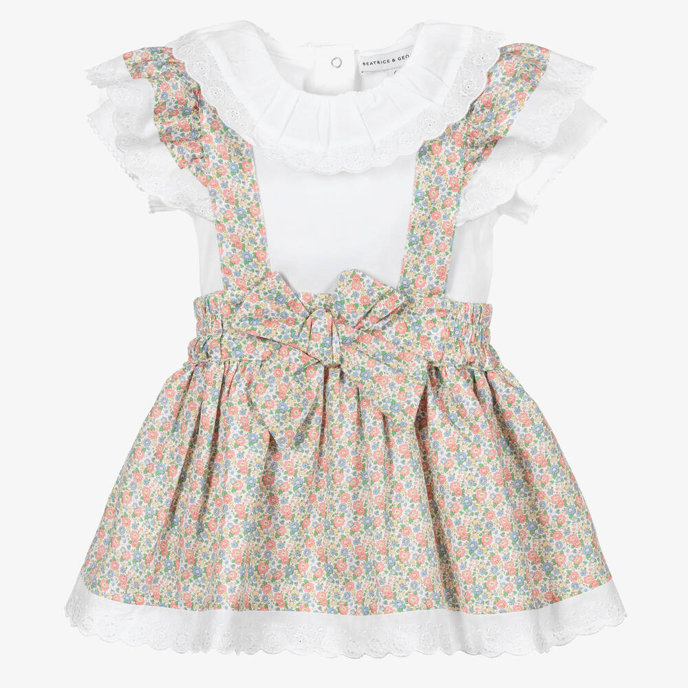 Beatrice & George - Baby Girls Pink & Green Floral Skirt Set | Childrensalon