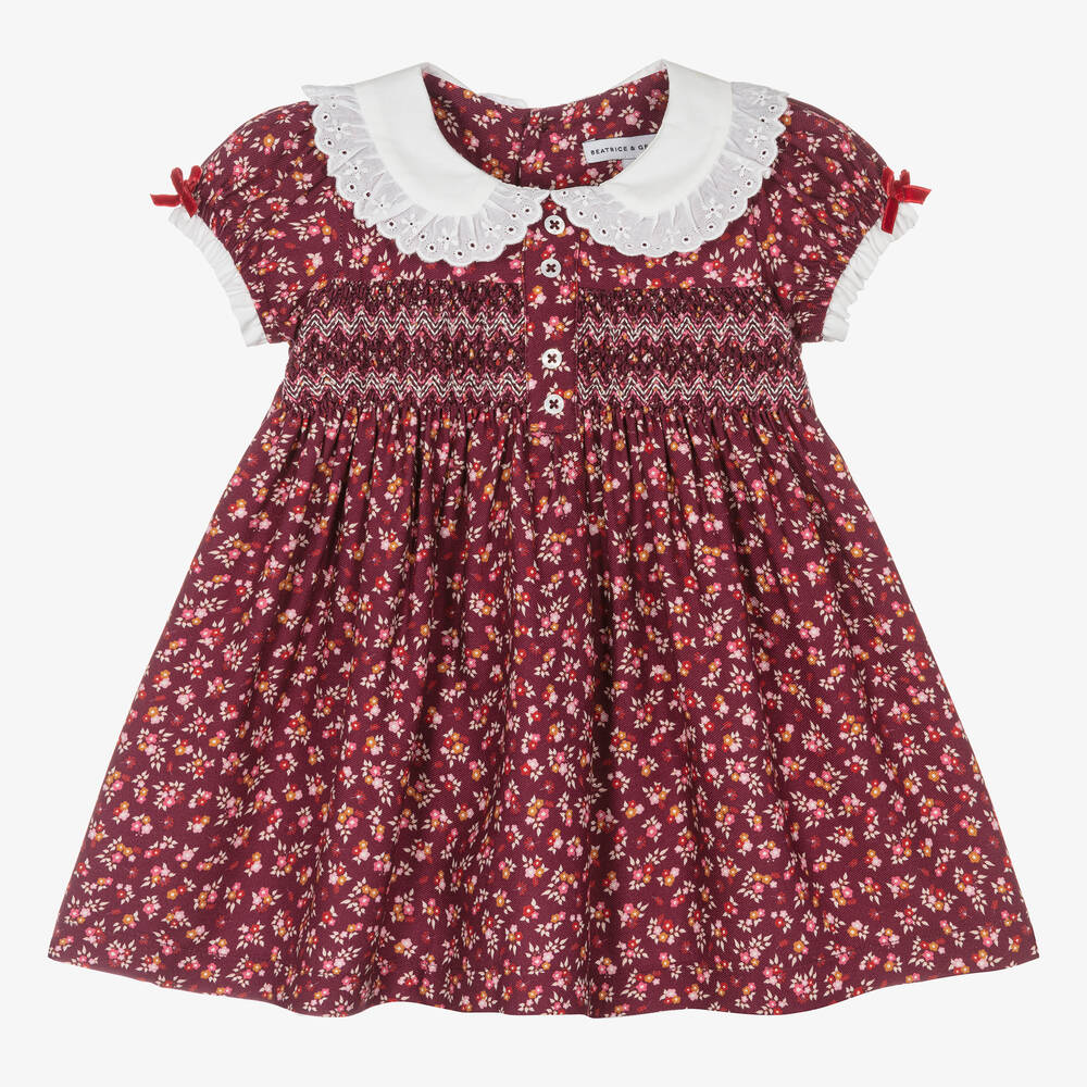Beatrice & George - Robe rouge smockée à fleurs bébé | Childrensalon