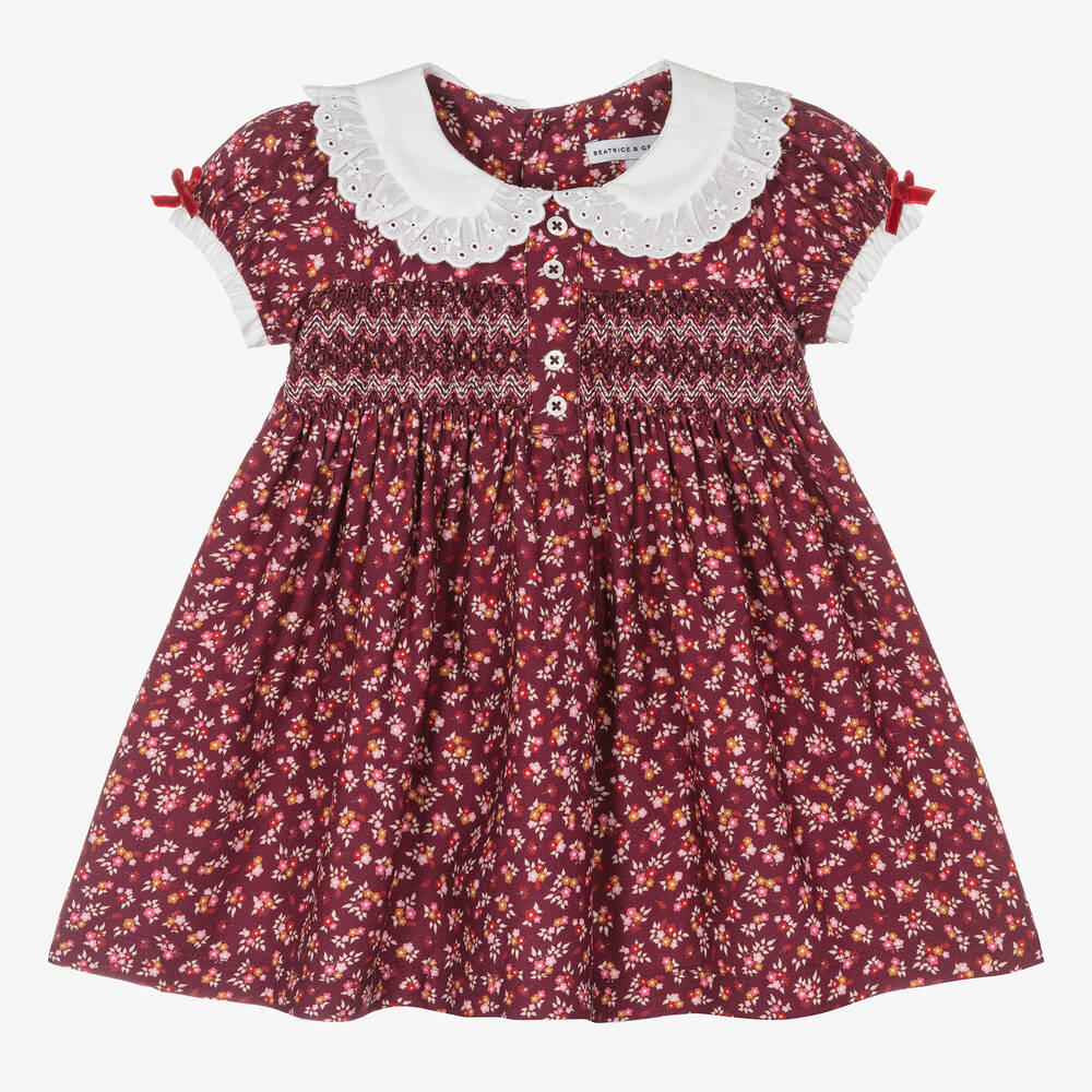 Beatrice & George - Gesmoktes Baby-Blümchenkleid in Rot | Childrensalon