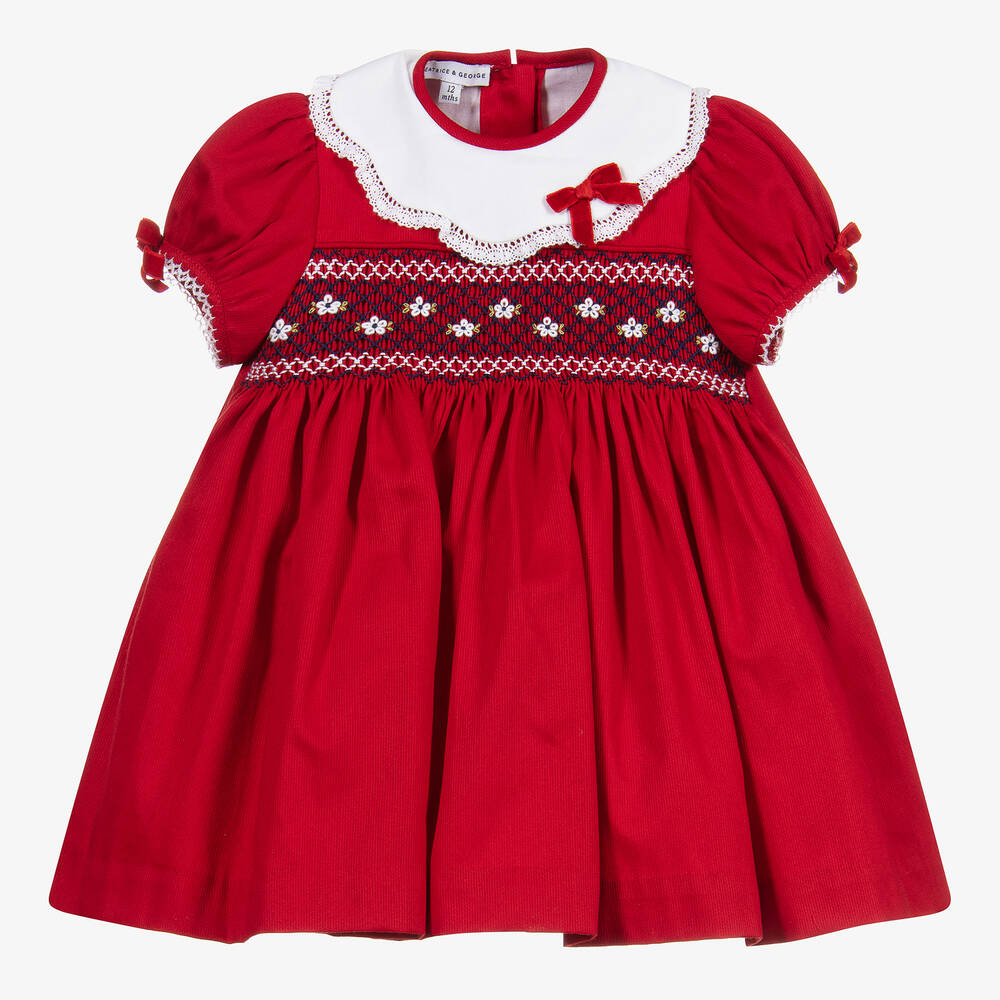 Beatrice & George - Robe smockée en coton rouge bébé fille | Childrensalon