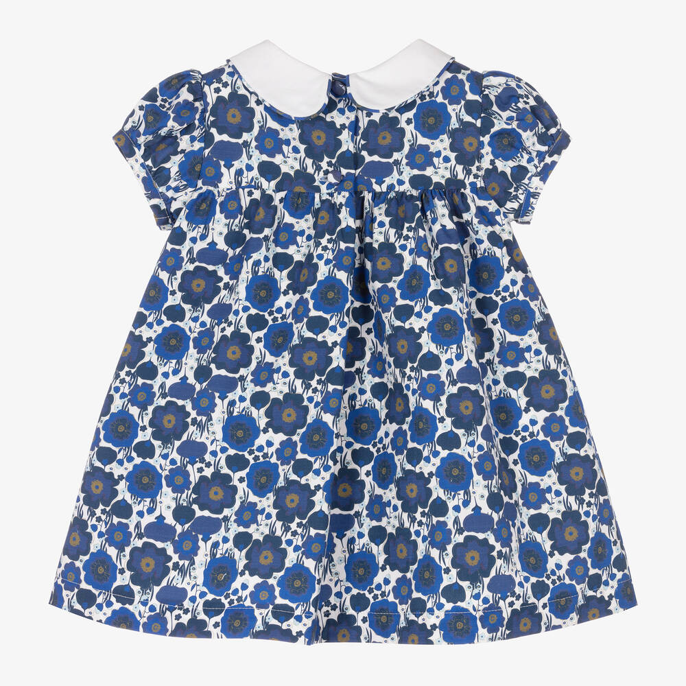 بياتريس آند جورج X Childrensalon-فستان مطرز سموكينغ قطن بوبلين لون أزرق | Childrensalon Outlet