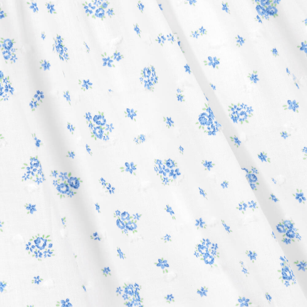 Beatrice & George-Baby Girls White & Blue Cotton Ruffle Dress | Childrensalon Outlet