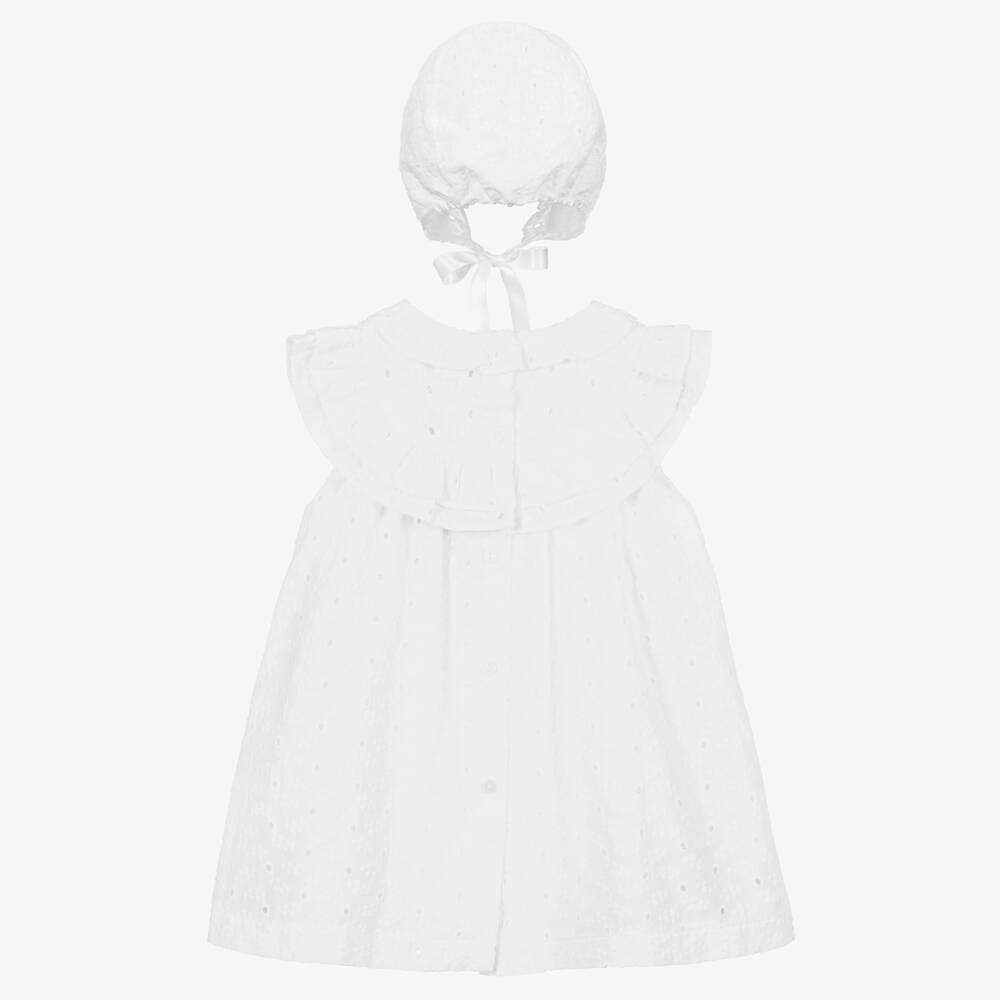 بياتريس آند جورج-طقم فستان برودوري انجليز لون أبيض للمولودات | Childrensalon Outlet