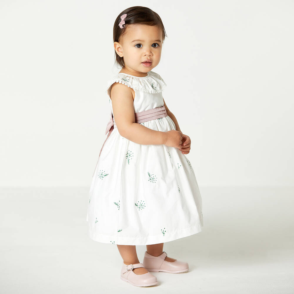Beatrice George Baby Girls White Embroidered Floral Dress