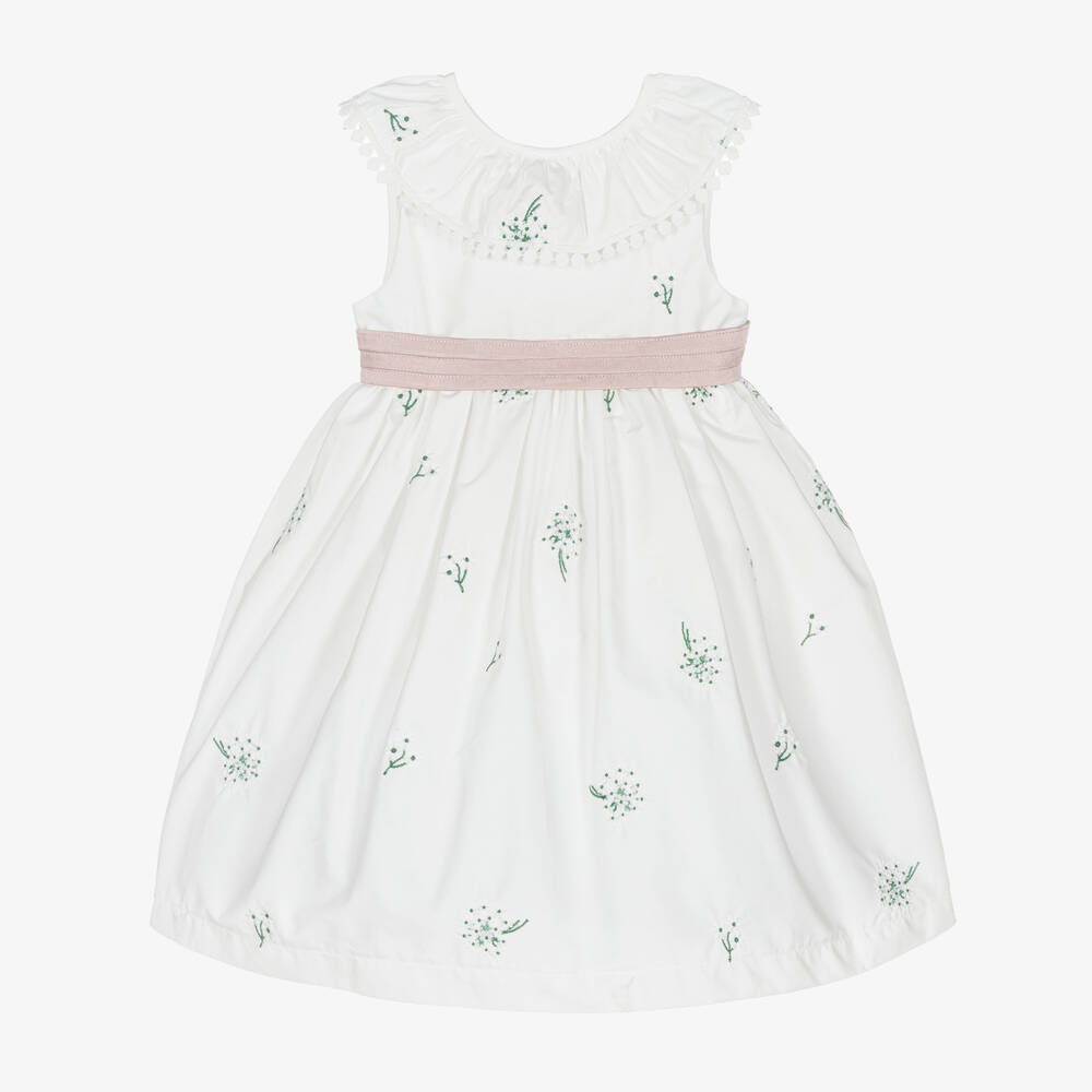 Beatrice & George - Robe blanche fleurie brodée bébé fille | Childrensalon