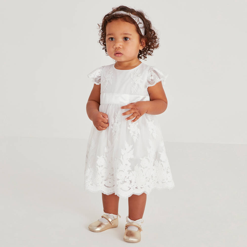 Beatrice & George-Белое платье из тюля с вышивкой для малышек | Childrensalon Outlet