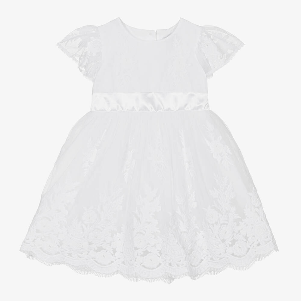 Beatrice & George-Baby Girls White Embroidered Tulle Dress  | Childrensalon Outlet