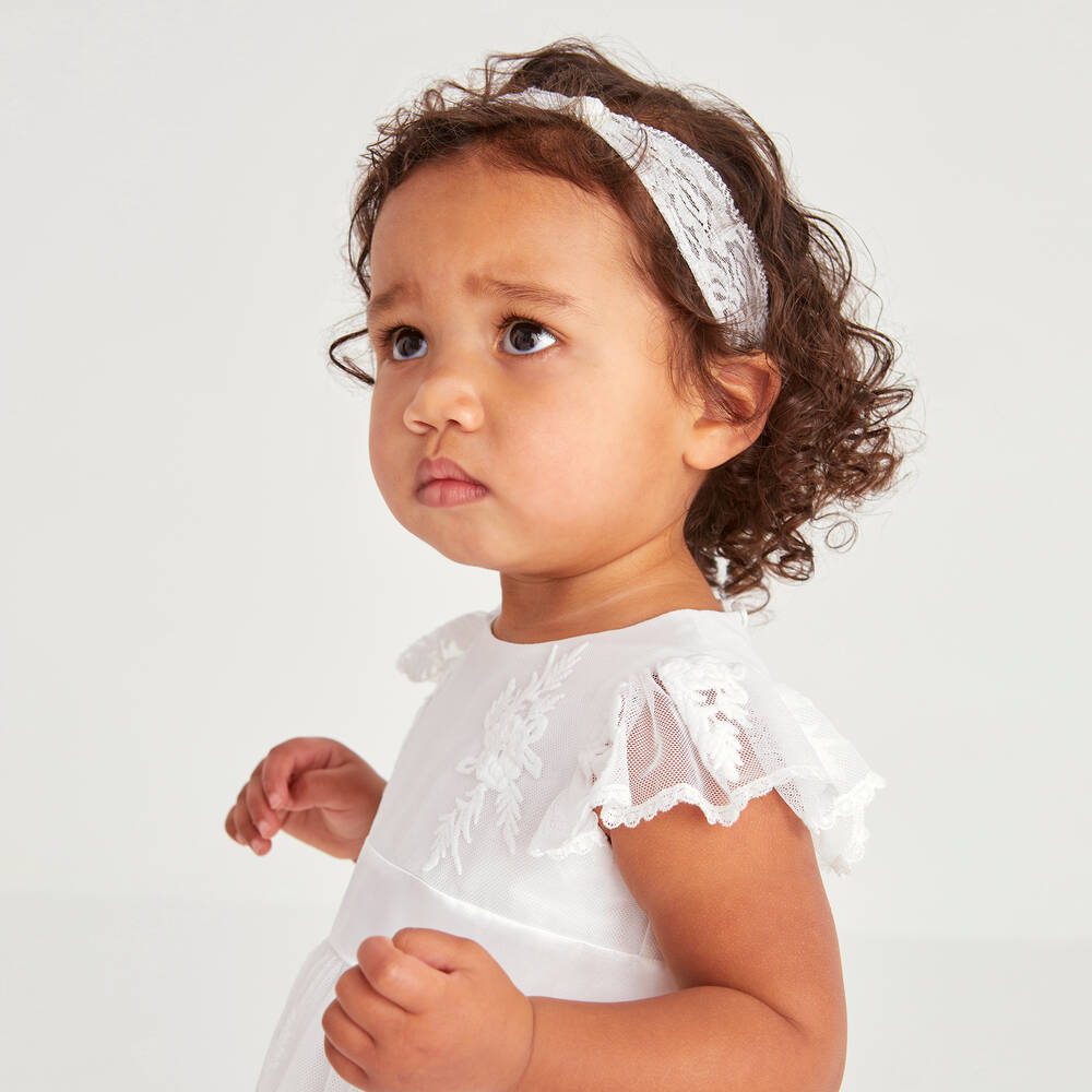 Beatrice & George-Белое платье из тюля с вышивкой для малышек | Childrensalon Outlet