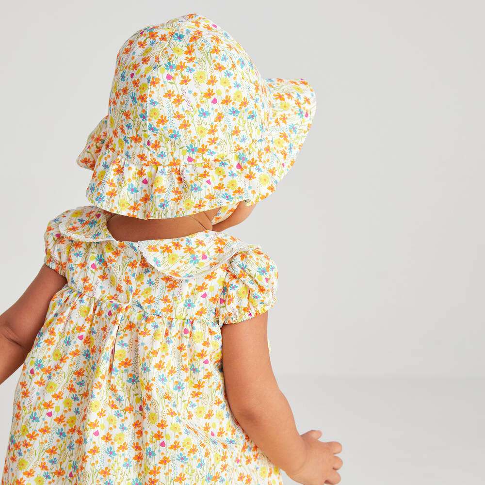 Beatrice & George-Желто-оранжевое платье из хлопка в цветочек | Childrensalon Outlet