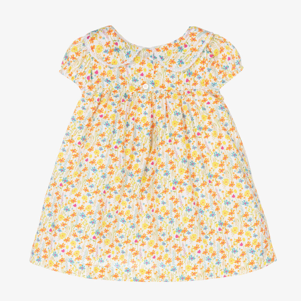 Beatrice & George-Желто-оранжевое платье из хлопка в цветочек | Childrensalon Outlet