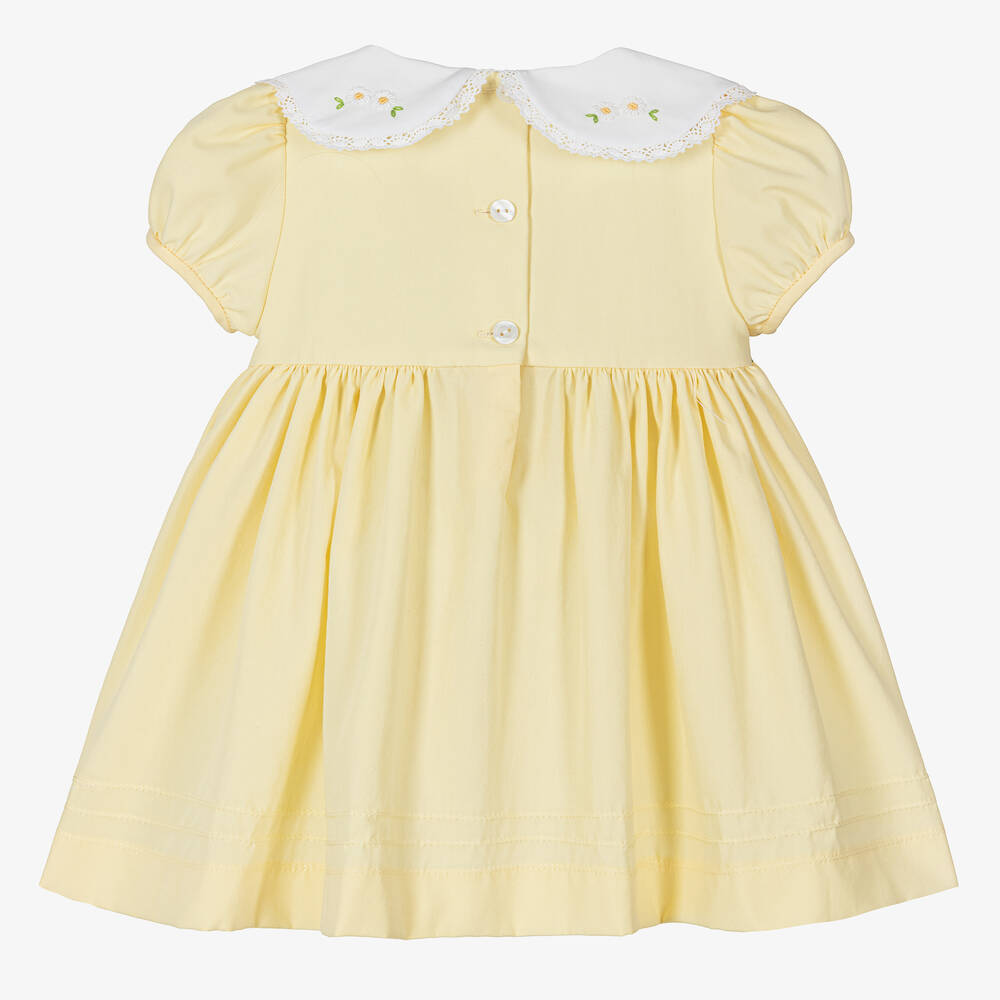 Beatrice & George-Baby Girls Yellow Hand-Smocked Daisy Dress | Childrensalon Outlet