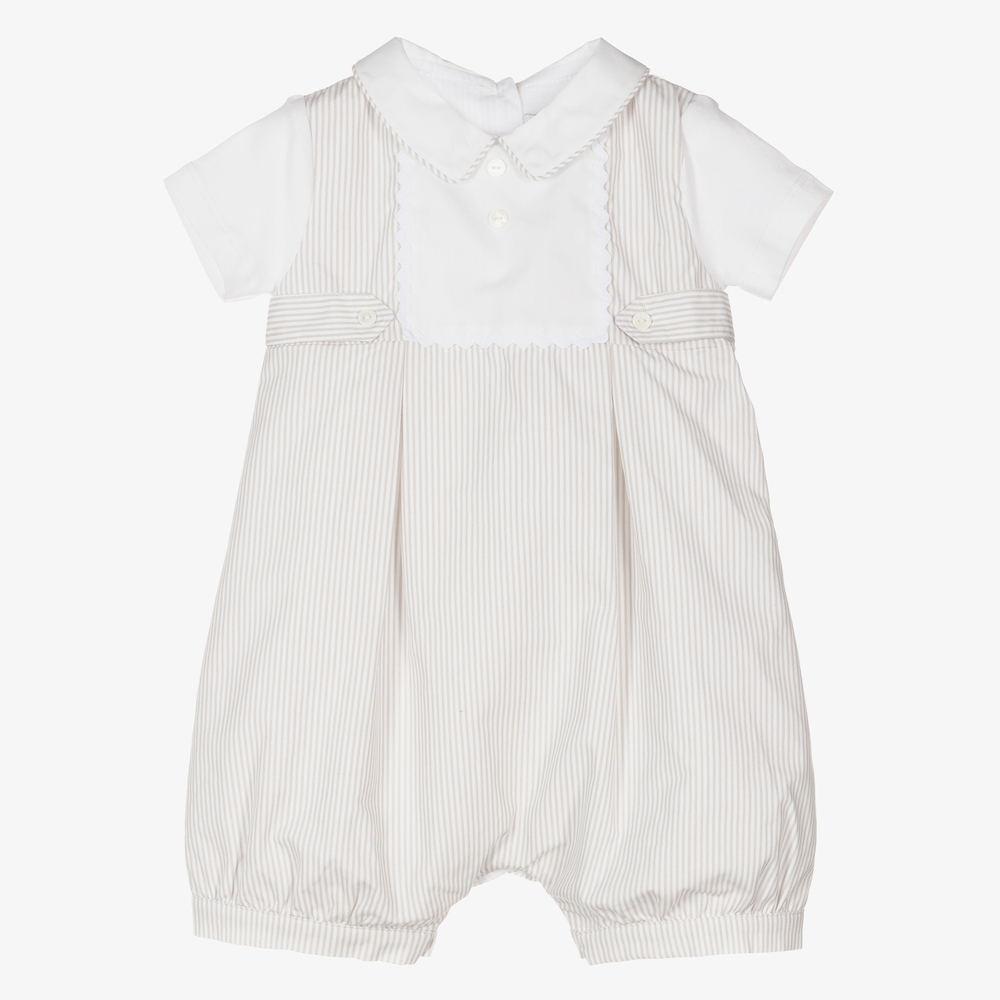 Beatrice & George - Beige Stripe Cotton Baby Shortie | Childrensalon